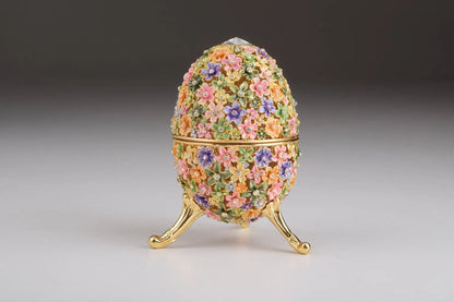 Gold with Colorful Flowers Easter Egg – Decorative Collectible Box Orchid Menoetius