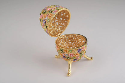 Gold with Colorful Flowers Easter Egg – Decorative Collectible Box Orchid Menoetius