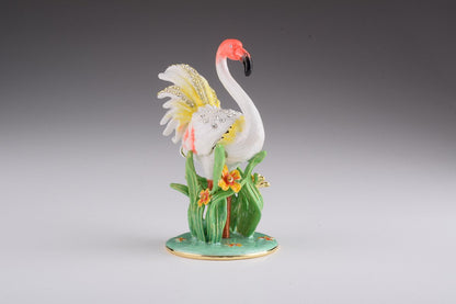 White Flamingo - Handcrafted Enamel Trinket Box Orchid Menoetius