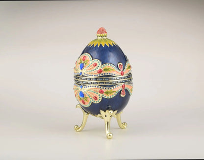 Blue Colorful Russian Faberge Style Egg Decorated Orchid Menoetius