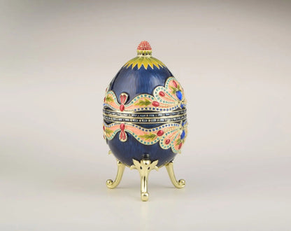 Blue Colorful Russian Faberge Style Egg Decorated Orchid Menoetius