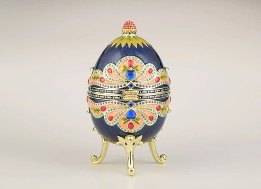Blue Colorful Russian Faberge Style Egg Decorated Orchid Menoetius
