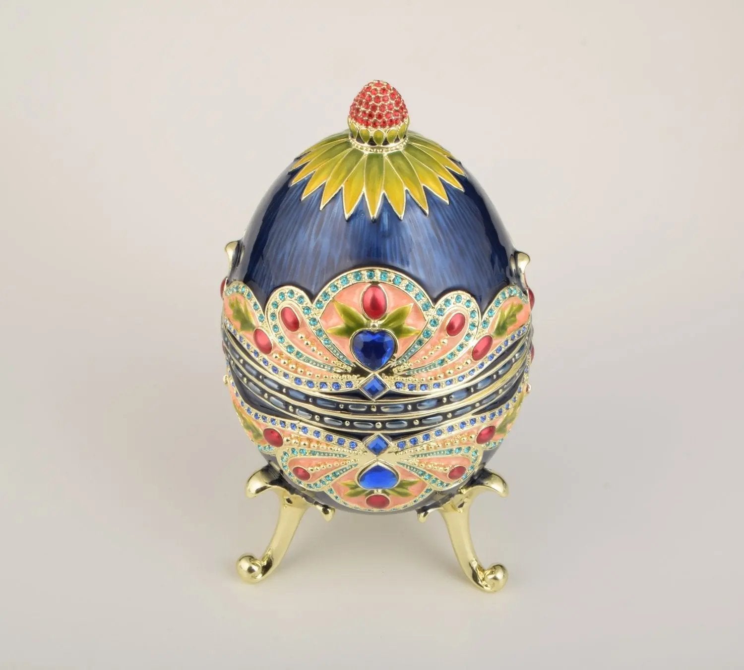 Blue Colorful Russian Faberge Style Egg Decorated Orchid Menoetius