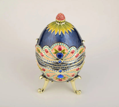 Blue Colorful Russian Faberge Style Egg Decorated Orchid Menoetius