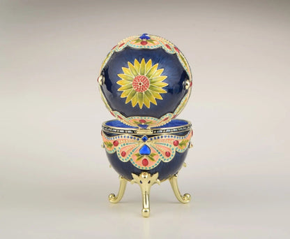 Blue Colorful Russian Faberge Style Egg Decorated Orchid Menoetius