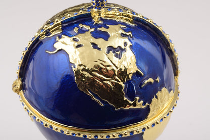 Globe Faberge Egg with Sailing Ship  - Handcrafted Enamel Decorative Box Orchid Menoetius