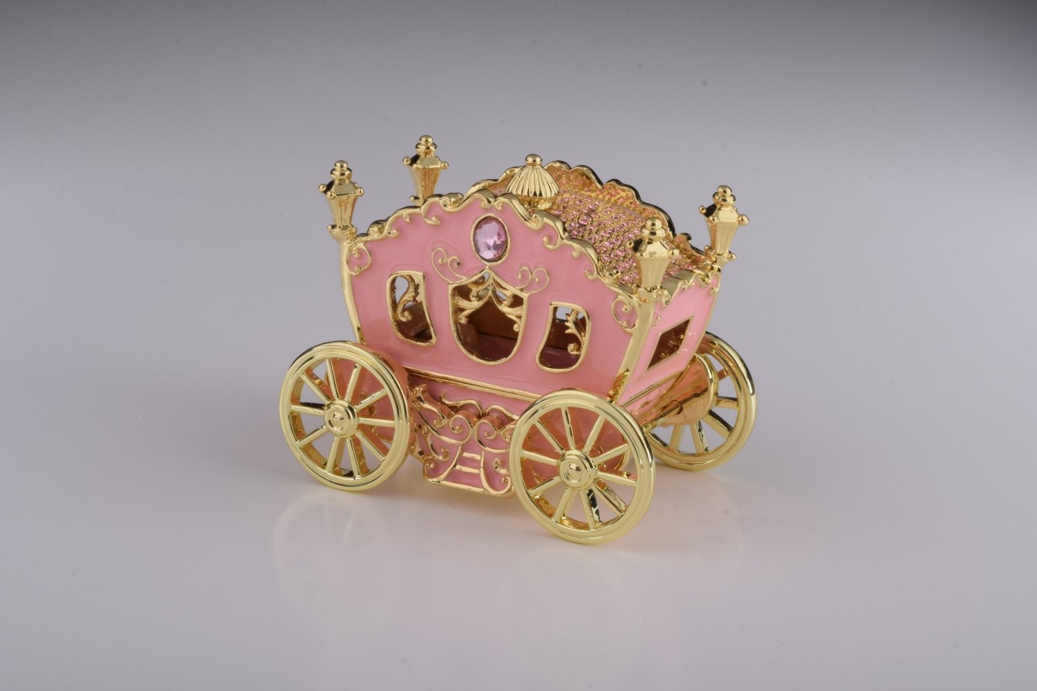Golden Pink Carriage - Handcrafted Enamel Trinket Box Orchid Menoetius