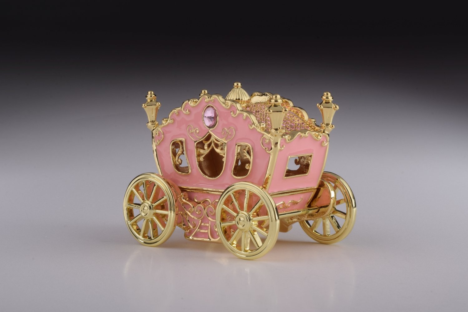 Golden Pink Carriage - Handcrafted Enamel Trinket Box Orchid Menoetius