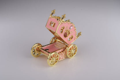 Golden Pink Carriage - Handcrafted Enamel Trinket Box Orchid Menoetius