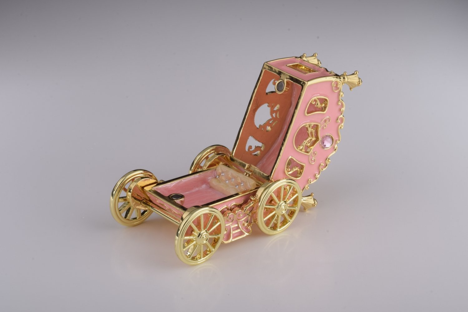 Golden Pink Carriage - Handcrafted Enamel Trinket Box Orchid Menoetius