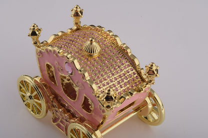 Golden Pink Carriage - Handcrafted Enamel Trinket Box Orchid Menoetius