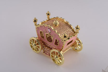 Golden Pink Carriage - Handcrafted Enamel Trinket Box Orchid Menoetius