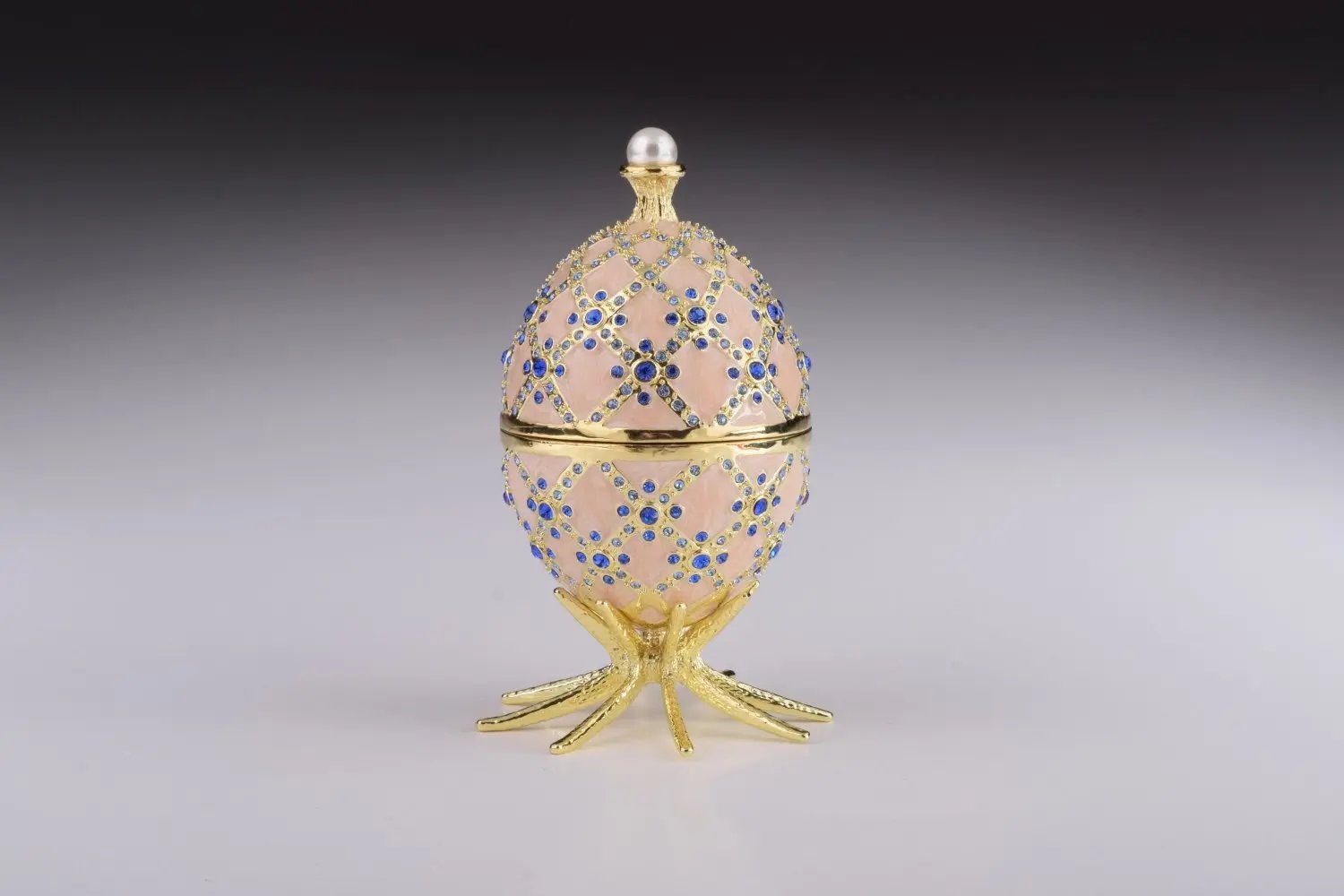 Pink Faberge Egg with Clock - Luxury Handcrafted Crystal Ornament Orchid Menoetius