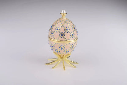 Pink Faberge Egg with Clock - Luxury Handcrafted Crystal Ornament Orchid Menoetius