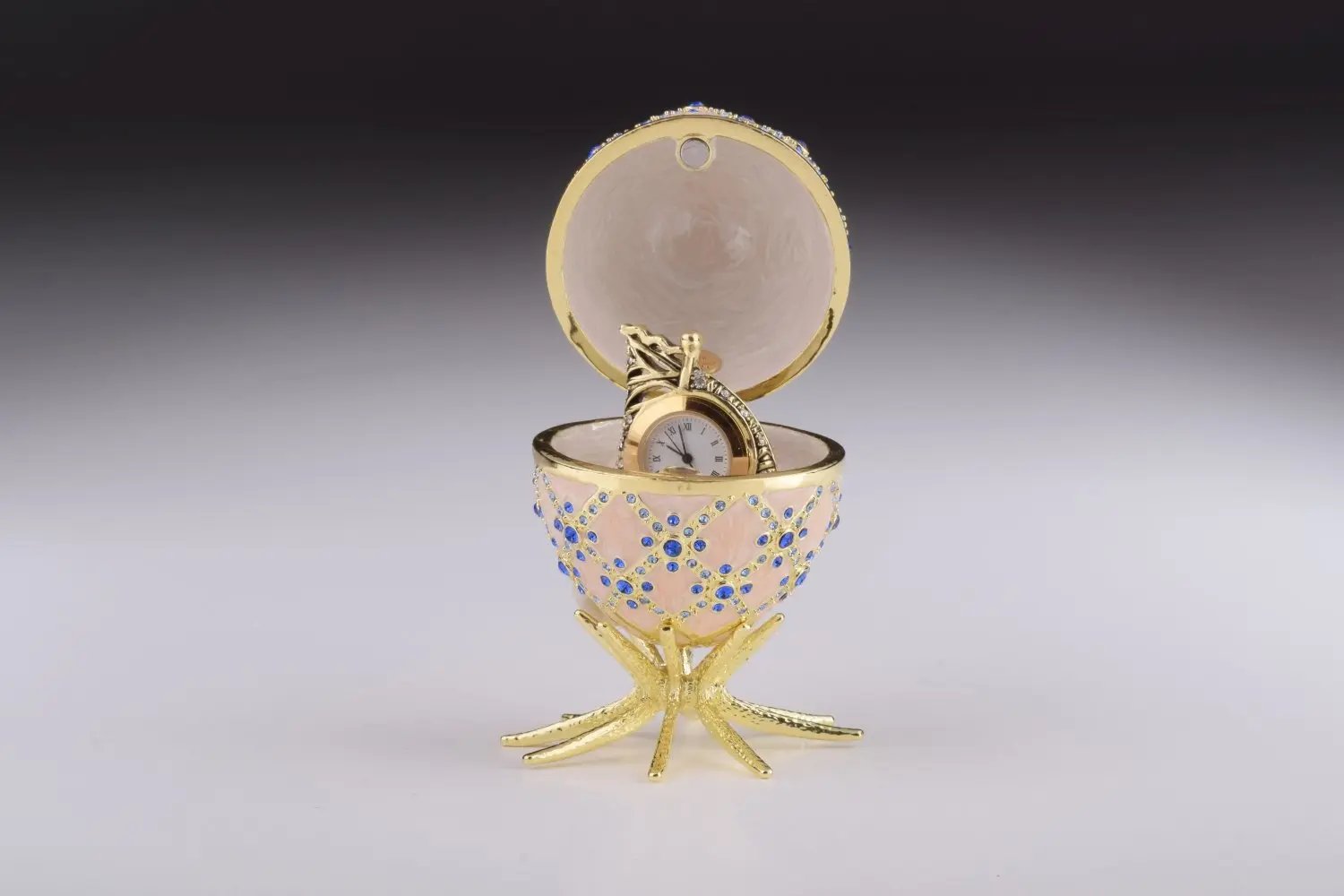 Pink Faberge Egg with Clock - Luxury Handcrafted Crystal Ornament Orchid Menoetius