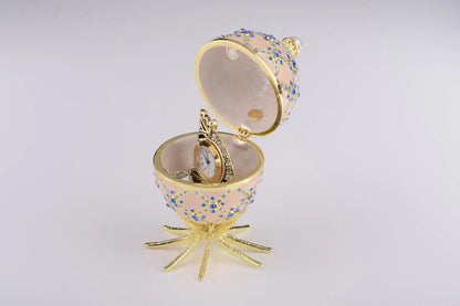 Pink Faberge Egg with Clock - Luxury Handcrafted Crystal Ornament Orchid Menoetius