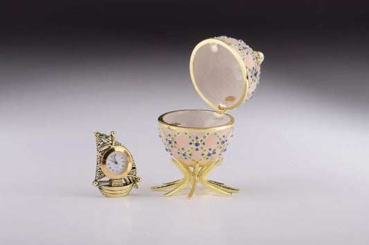 Pink Faberge Egg with Clock - Luxury Handcrafted Crystal Ornament Orchid Menoetius