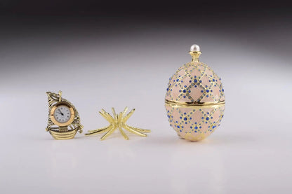 Pink Faberge Egg with Clock - Luxury Handcrafted Crystal Ornament Orchid Menoetius
