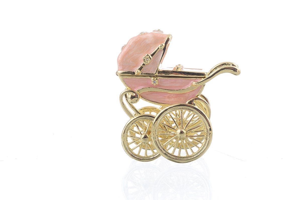 Pink Baby Carriage - Handcrafted Enamel Keepsake Box Orchid Menoetius