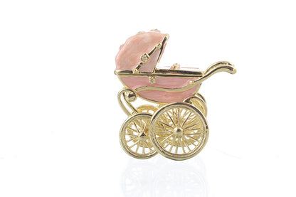 Pink Baby Carriage - Handcrafted Enamel Keepsake Box Orchid Menoetius