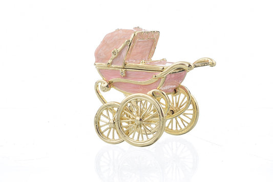 Pink Baby Carriage - Handcrafted Enamel Keepsake Box Orchid Menoetius