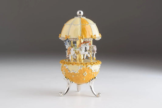 Yellow Faberge-Style Egg Carousel Wind-Up Music Box Orchid Menoetius