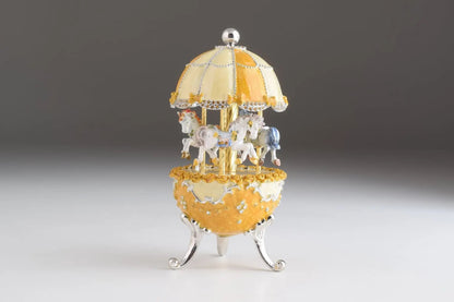 Yellow Faberge-Style Egg Carousel Wind-Up Music Box Orchid Menoetius
