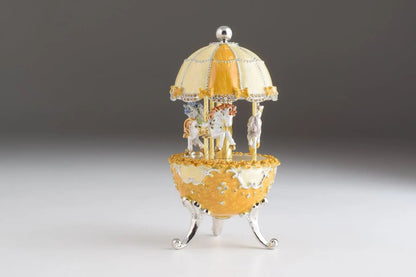 Yellow Faberge-Style Egg Carousel Wind-Up Music Box Orchid Menoetius
