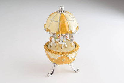 Yellow Faberge-Style Egg Carousel Wind-Up Music Box Orchid Menoetius