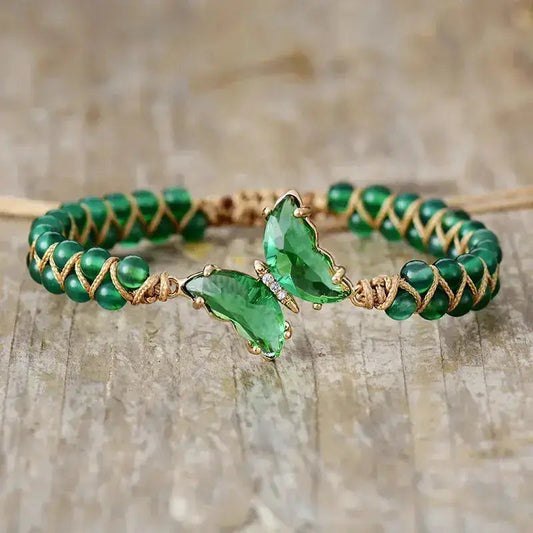 Green Agate Crystal Butterfly Bracelet Copper Pallas