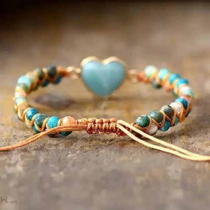 Amazonite Heart Charm Macrame Bracelet Copper Pallas