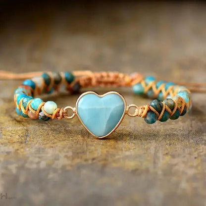 Amazonite Heart Charm Macrame Bracelet Copper Pallas