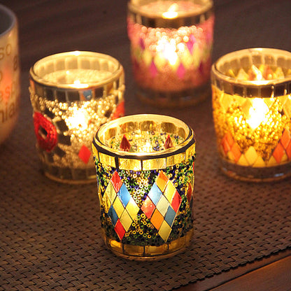 Handmade Mosaic Glass Candle Holders for Tealight & Votive Candles Fuchsia Molly
