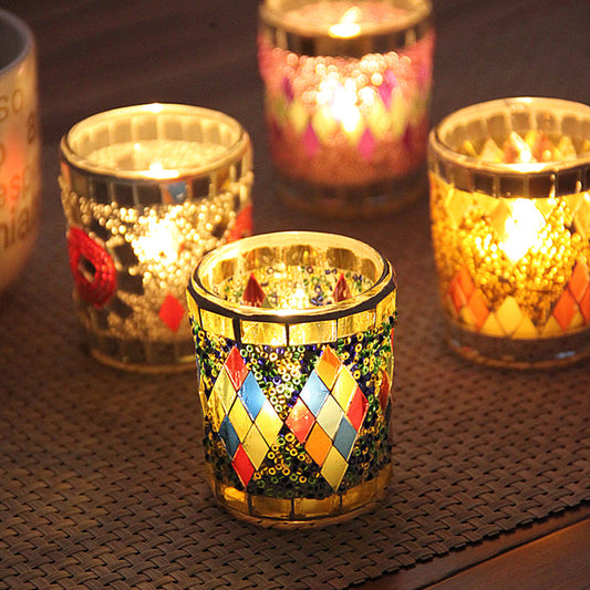 Handmade Mosaic Glass Candle Holders for Tealight & Votive Candles Fuchsia Molly